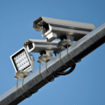 Traffic cameras mounted on metal pole