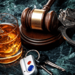 Drinking and Driving Handcuffs and Gavel on Marble Background